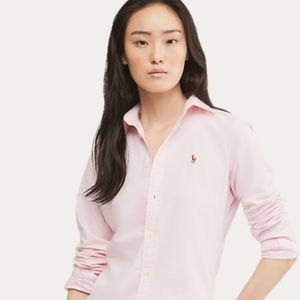 custom Fit cotton Oxford shirt in pink.